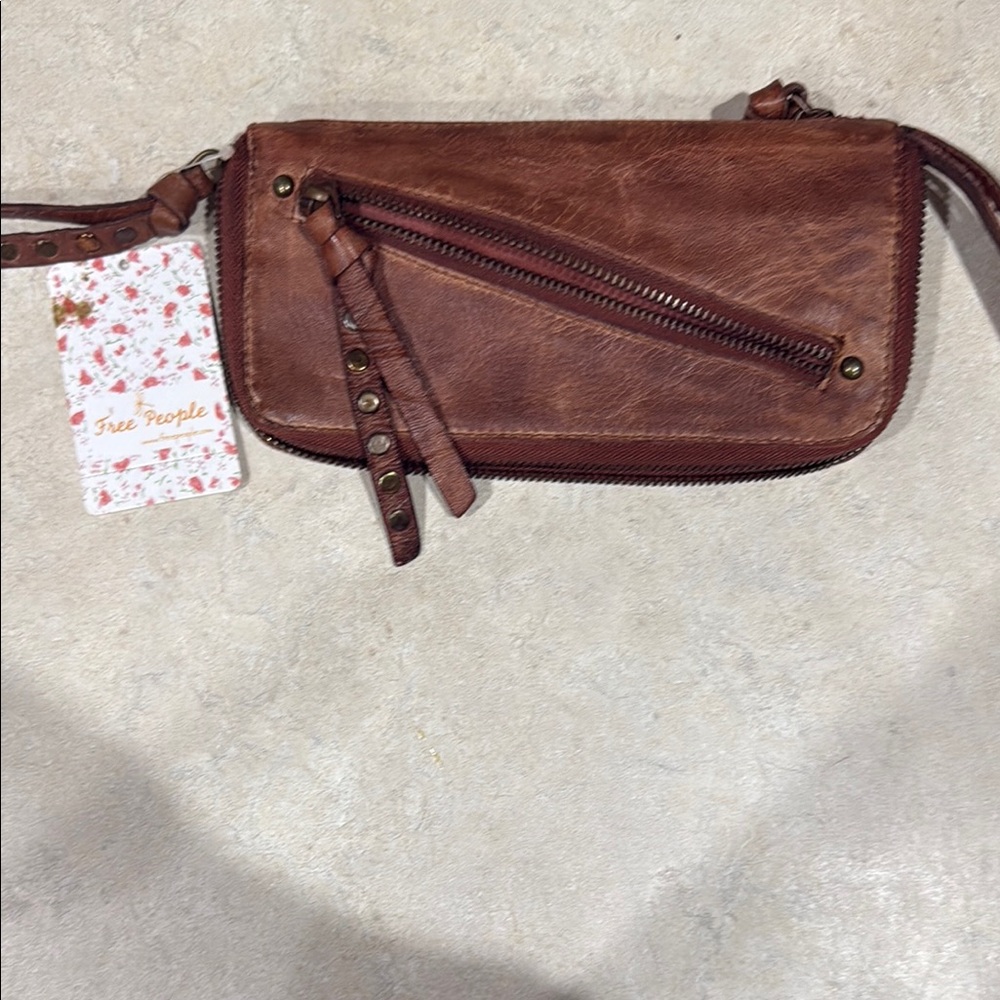 Free People Brown Leather Clutch with Wristlet
